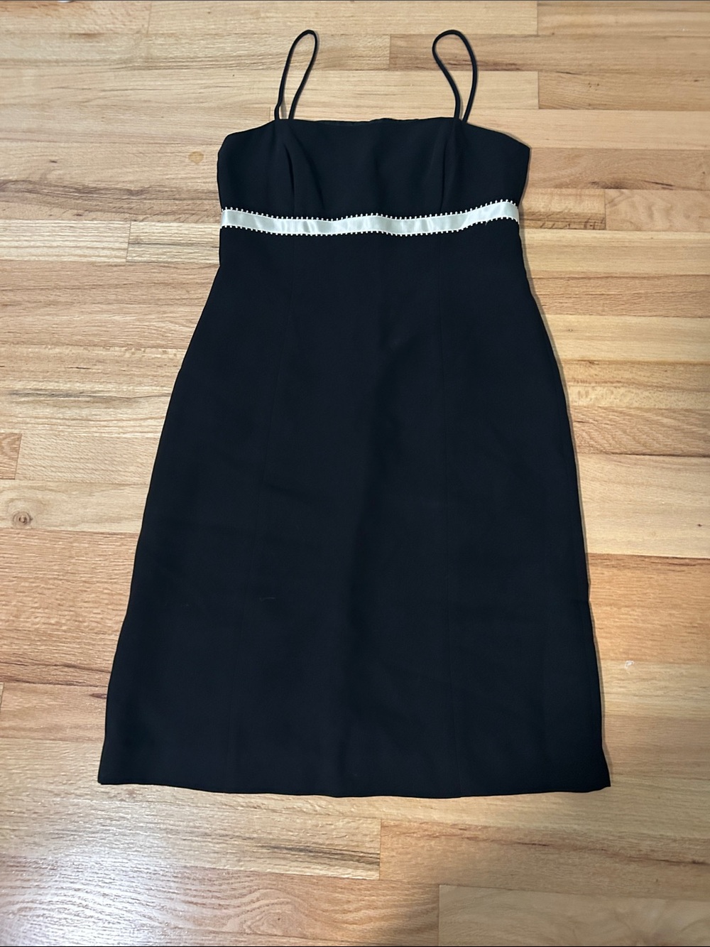Ann Taylor Black Spaghetti-Strap Mini Dress with White Trim